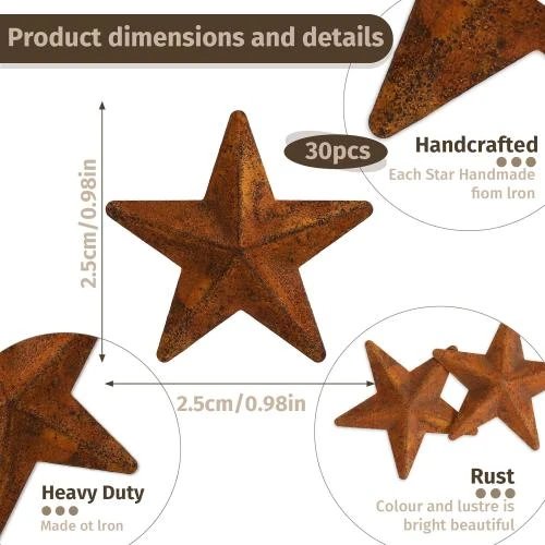 Détail de Mini étoiles en métal rouillées, lot de 30, décorations vintage