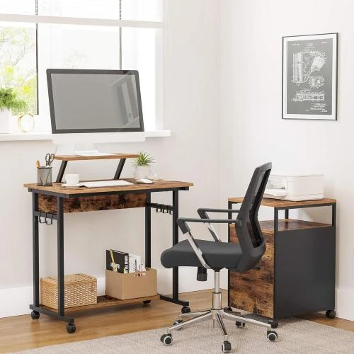 Détail de Bureau Informatique VASAGLE, Table à Roulettes, Support Écran, Style Industriel