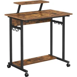Bureau Informatique VASAGLE, Table à Roulettes, Support Écran, Style Industriel