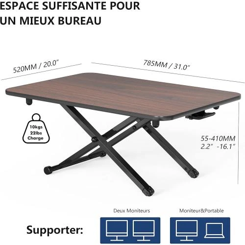 Zoom sur Bureau Assis Debout FITUEYES, Poste de Travail Réglable, Marron