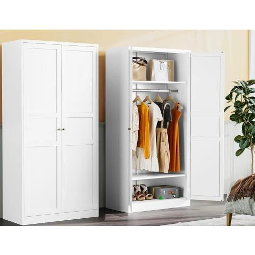 Zoom sur Armoire rangement métal Sisesol, tringle, étagères réglables