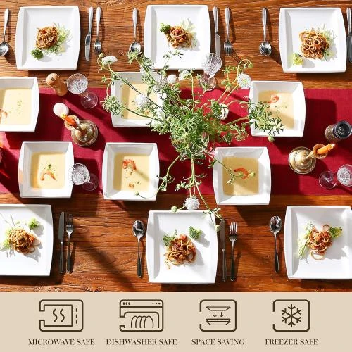 Zoom sur MALACASA, Service de Table Porcelaine 24pcs Blanches