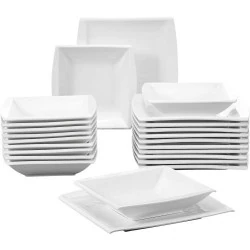 MALACASA, Service de Table Porcelaine 24pcs Blanches
