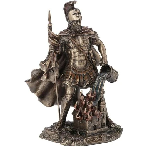 Détail de Statue Saint Florian Pompiers Bronze Antique Veronese Design
