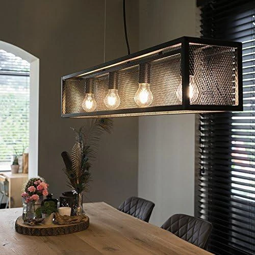 Détail de Suspension QAZQA cage wire 4 lumières noir rustique