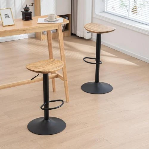 Détail de Tabourets de Bar Bois Massif, Réglables, Pivotants, Lot de 2