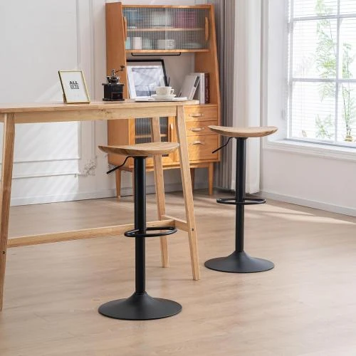 Zoom sur Tabourets de Bar Bois Massif, Réglables, Pivotants, Lot de 2