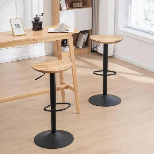Tabourets de Bar Bois Massif, Réglables, Pivotants, Lot de 2 - Vue principale