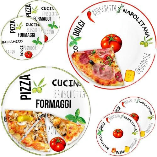 Détail de Set 6 assiettes pizza blanches, motifs, service apéritif