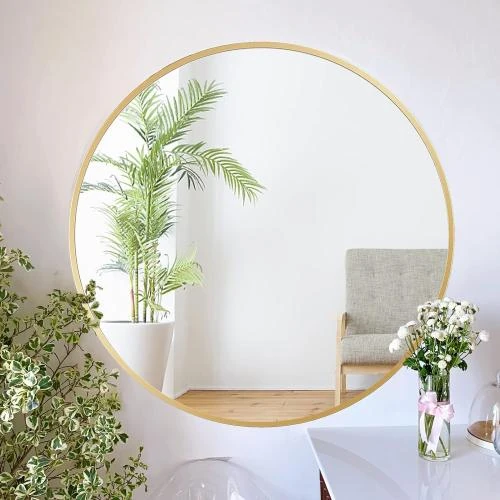 Miroir Mural Rond Moderne avec Cadre Métal Doré pour Intérieur - Vue principale