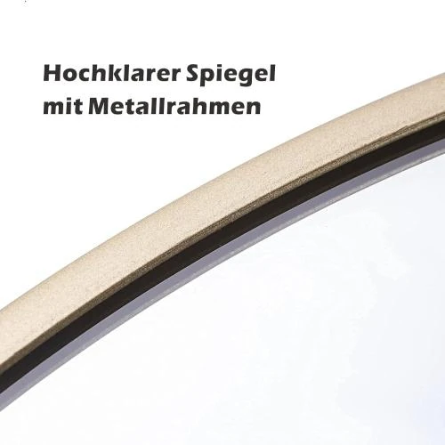 Zoom sur Miroir Mural Rond Moderne avec Cadre Métal Doré pour Intérieur