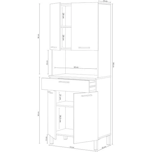 Zoom sur Armoire cuisine, buffet salle à manger, blanc Artik, chêne