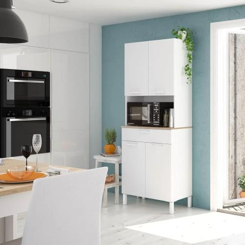 Détail de Armoire cuisine, buffet salle à manger, blanc Artik, chêne