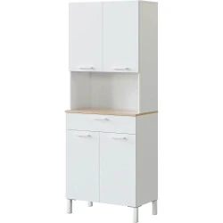 Armoire cuisine, buffet salle à manger, blanc Artik, chêne