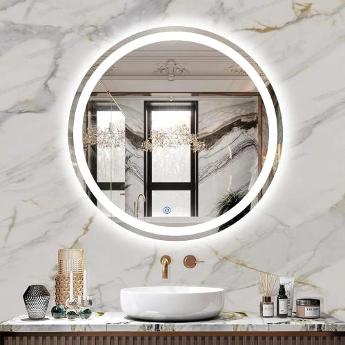 Miroir Salle de Bain Rond FITLAND, Anti-buée, LED, Mémoire - Vue principale