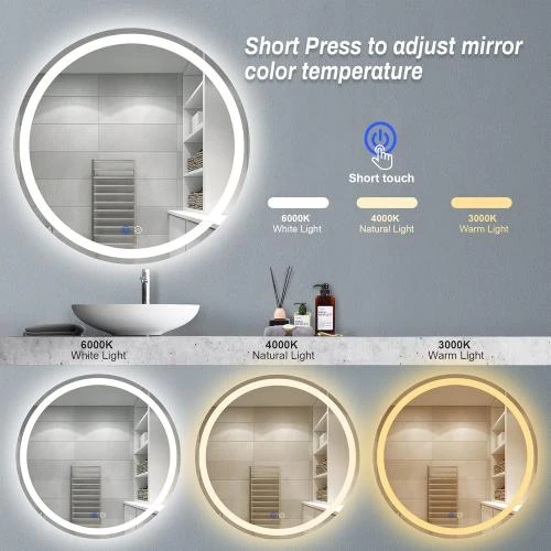 Zoom sur Miroir Salle de Bain Rond FITLAND, Anti-buée, LED, Mémoire