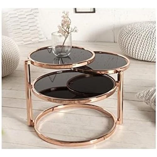 Détail de Table Basse Ronde Chromée Cuivre Noir Design Moderne