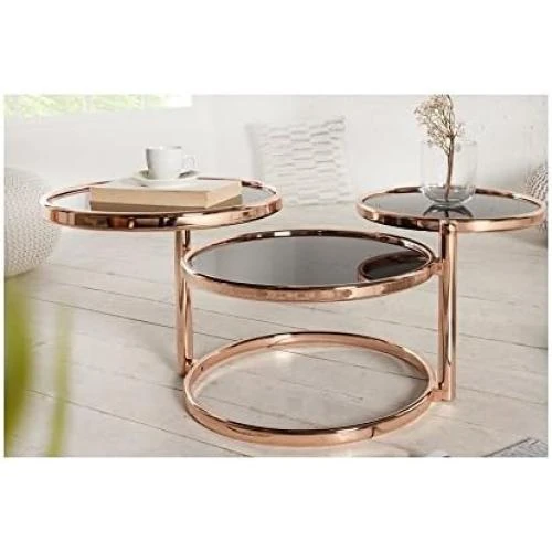Table Basse Ronde Chromée Cuivre Noir Design Moderne - Vue principale