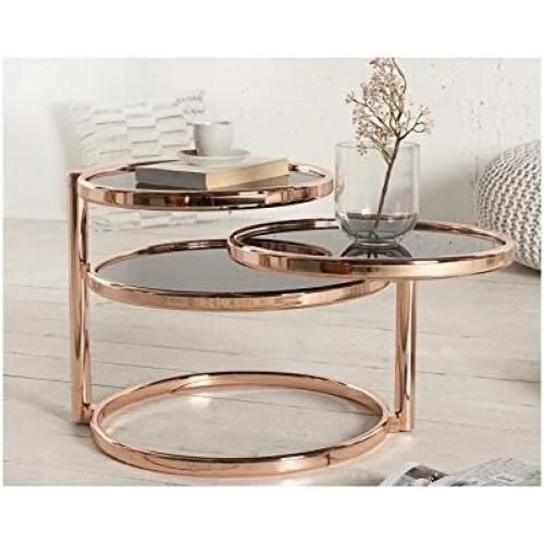 Zoom sur Table Basse Ronde Chromée Cuivre Noir Design Moderne