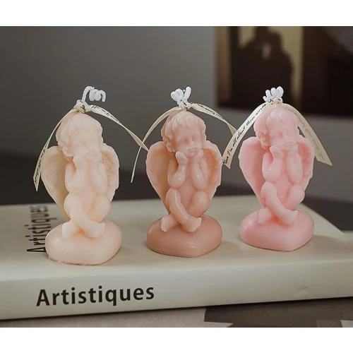Zoom sur Bougie parfumée ange mignon, cire de soja rose, décorative