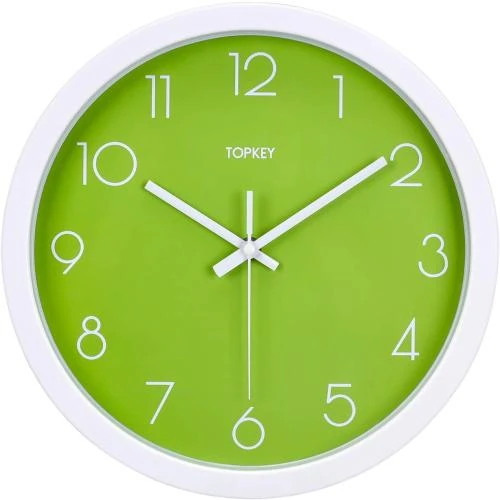 Horloge Murale Silencieuse Topkey, Décorative Moderne, Verte - Vue principale