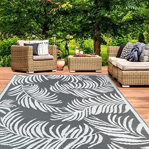 Détail de Tapis extérieur Coco Tropical Gris Blanc IDMarket