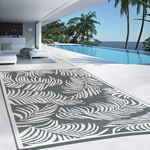 Zoom sur Tapis extérieur Coco Tropical Gris Blanc IDMarket
