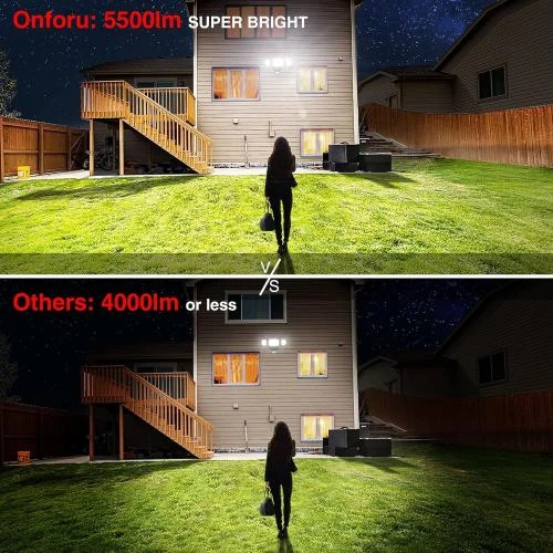 Zoom sur Onforu Projecteur LED 55W, 5000 LM, Étanche, Détecteur