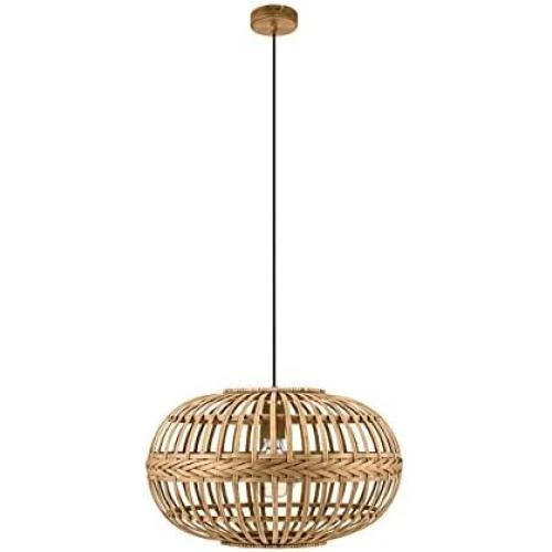 Détail de Suspension luminaire vintage boho acier bois naturel, lustre E27 salon table à manger