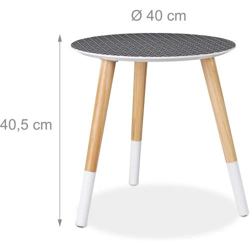 Zoom sur Table d'appoint ronde, motif décoratif, bois blanc, noir