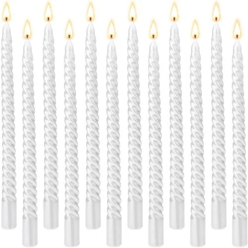 Bougies Coniques Spirale Dripless, 12 Chandelles Blanches - Vue principale