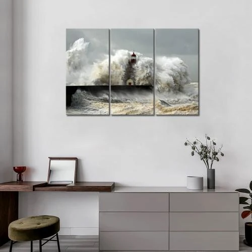 Zoom sur Phare Vagues Mer Peinture Murale First Wall Art