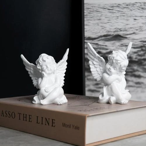 Zoom sur Statues Petit Ange Résine, Ailes Endormies, Décoration Maison