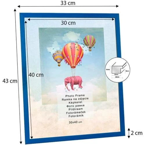 Zoom sur Cadre photo Bois Plexiglas Bleu Postergaleria