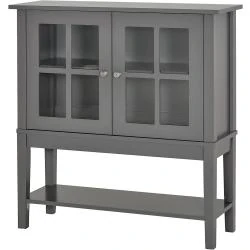 Buffet Cuisine Vaisselier Rangement Pieds 2 Portes Verre Bois Gris