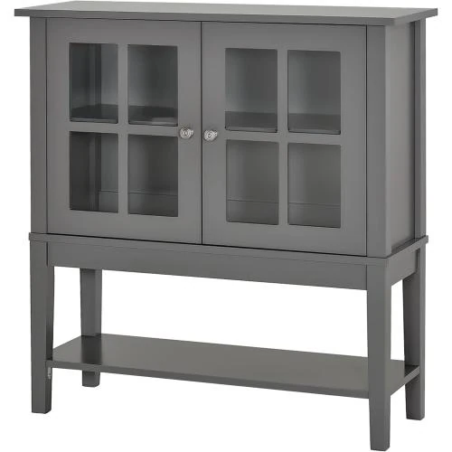 Buffet Cuisine Vaisselier Rangement Pieds 2 Portes Verre Bois Gris - Vue principale