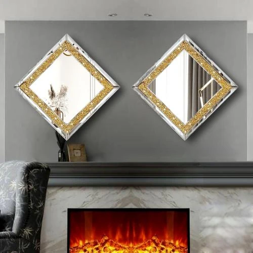 Détail de Miroirs muraux diamant dorés, décoration salon, chambre