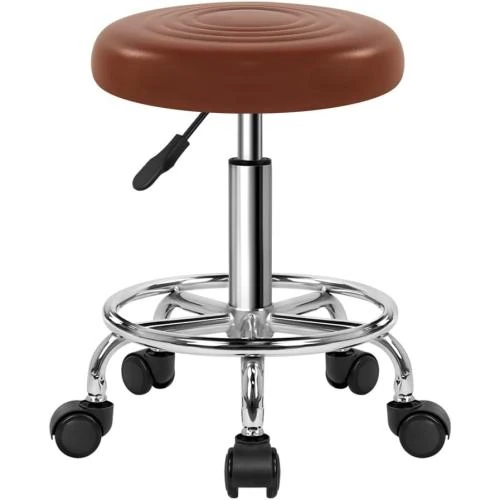 Tabouret Beauté Rond Cuir PU Pivotant, Marron, Réglable - Vue principale