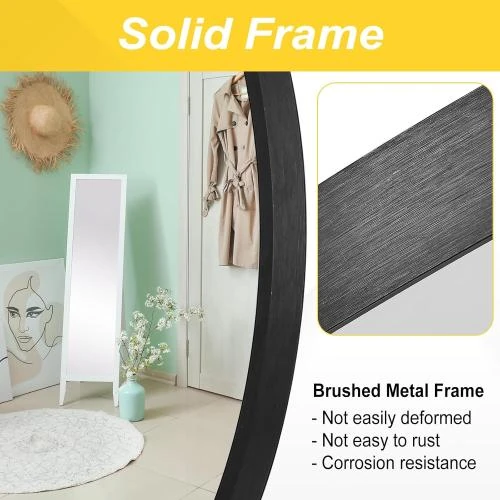 Zoom sur Miroir rond noir, cadre métal, décoration intérieure élégante