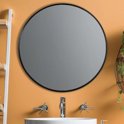 Miroir rond noir, cadre métal, décoration intérieure élégante - Vue principale