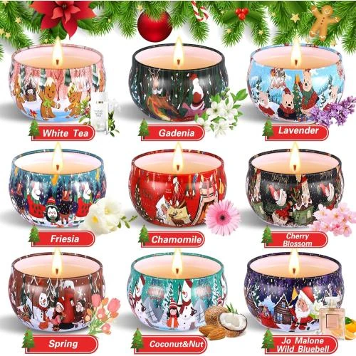 Détail de Bougie Parfumée Cire Soja Naturelle, Ensemble 9 Pièces, Violet
