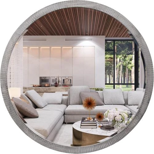 Miroir rond bois gris, décor mural rustique élégant - Vue principale