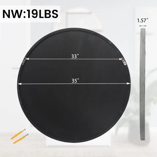 Zoom sur Miroir rond bois gris, décor mural rustique élégant