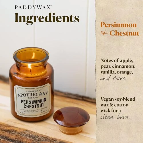 Zoom sur Bougie parfumée artisanale Paddywax, châtaigne kaki, 236,8 g