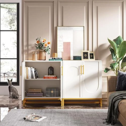Zoom sur Tribesigns Commode Armoire Rangement Moderne Or Blanc