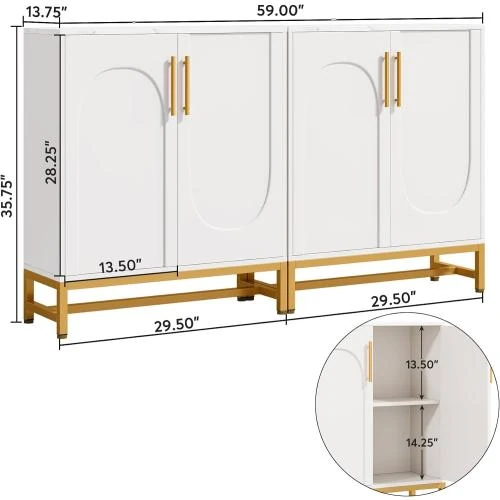 Détail de Tribesigns Commode Armoire Rangement Moderne Or Blanc