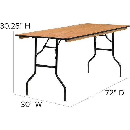 Zoom sur Table Banquet Pliante Bois Rectangulaire, Finition Clair