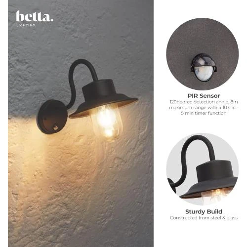 Zoom sur Applique murale extérieure Betta Lighting, détecteur mouvement, IP44