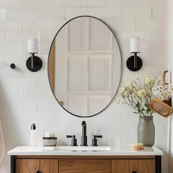 Miroir Ovale Noir, Acier Inoxydable, Salle de Bain, Murale
