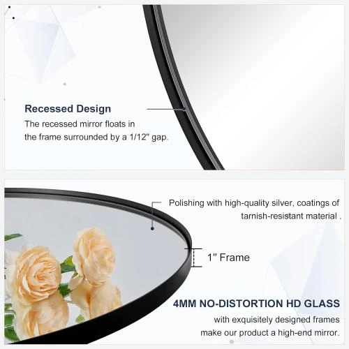 Détail de Miroir Ovale Noir, Acier Inoxydable, Salle de Bain, Murale